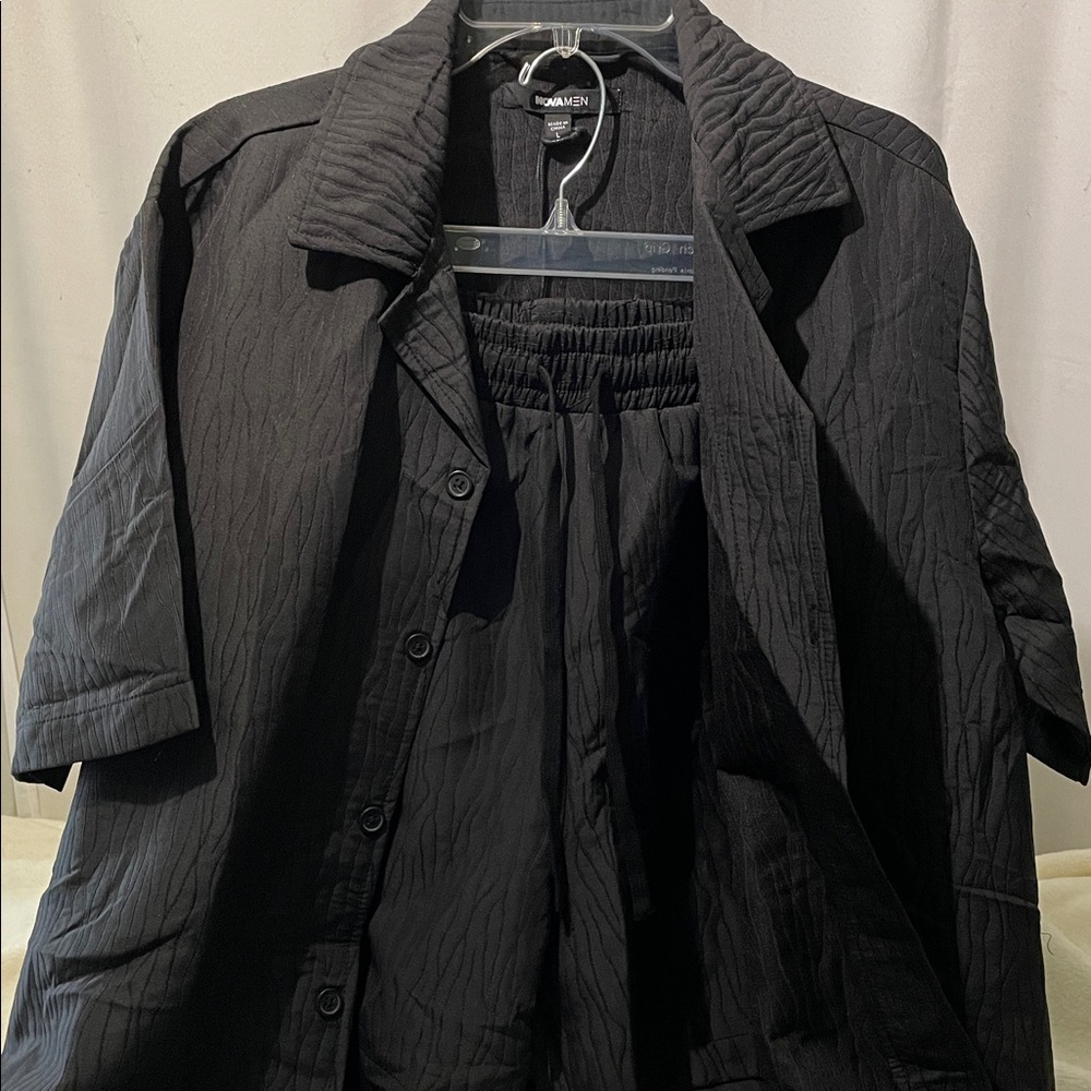 NovaMen Black Button-Up Shirt and Short Set